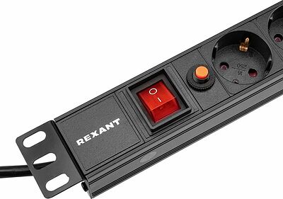 REXANT 04-0102-1 Блок распределения питания для 19 quot; шкафов, горизонтальный, 6 розеток СЕЕ 7/4, 16A, фильтр, выкл, алюм корп, шнур 2м, вилка СЕЕ 7/7 REXANT