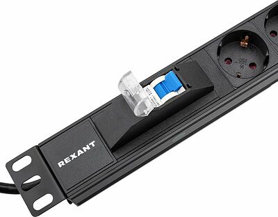 REXANT 04-0103-1 Блок распределения питания для 19 quot; шкафов, горизонтальный, 6 розеток СЕЕ 7/4, 16A, автомат защиты, алюм корп, шнур 2м, вилка СЕЕ 7/7 REXANT