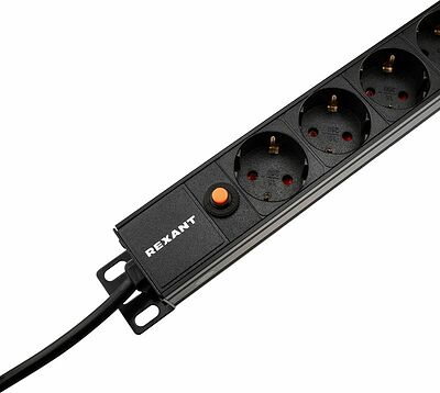 REXANT 04-0205-2 Блок распределения питания для 19 quot; шкафов, вертикальный, 13 розеток СЕЕ 7/4, 16A, фильтр, без выкл, алюм корп, шнур 2м, вилка СЕЕ 7/7 REXANT