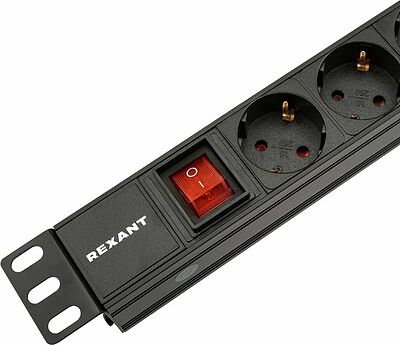 REXANT 04-0303-1 Блок распределения питания для 19 quot; шкафов, горизонтальный, 8 розеток СЕЕ 7/4, 10A, выкл, алюм корп, гнездо C14 REXANT