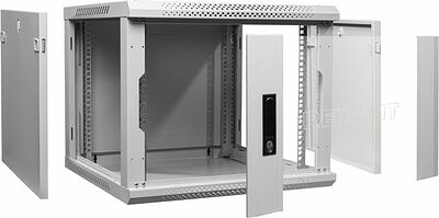 REXANT 04-0664-111 Настенный шкаф 19 quot; 6U 600×450×368 (ШxГxВ), дверь стекло, металлическая задняя стенка, боковые съемные стенки, RAL 7035 REXANT