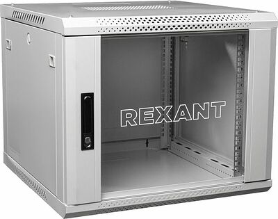 REXANT 04-0664-111 Настенный шкаф 19 quot; 6U 600×450×368 (ШxГxВ), дверь стекло, металлическая задняя стенка, боковые съемные стенки, RAL 7035 REXANT