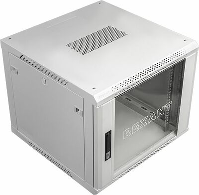 REXANT 04-0664-111 Настенный шкаф 19 quot; 6U 600×450×368 (ШxГxВ), дверь стекло, металлическая задняя стенка, боковые съемные стенки, RAL 7035 REXANT