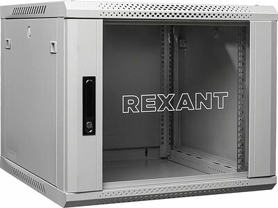 REXANT 04-0966-111 Настенный шкаф 19 quot; 9U 600×600×501 (ШxГxВ), дверь стекло, металлическая задняя стенка, боковые съемные стенки, RAL 7035 REXANT
