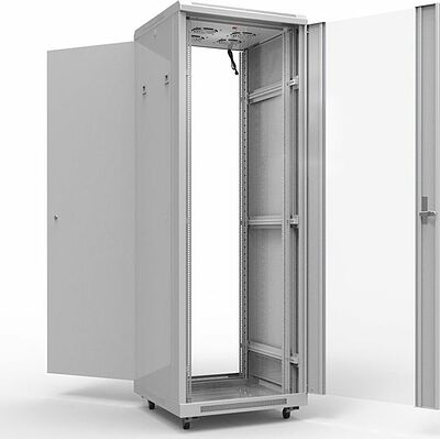 REXANT 04-2304 Шкаф напольный 19 quot; 47U 600х600мм, передняя дверь стекло, задняя дверь металл, RAL 7035 REXANT