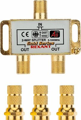 REXANT 05-6101-1 Делитель ТВх2 под F-разъем, 5-1000МГц, Gold (3 F-разъема в комплекте) REXANT