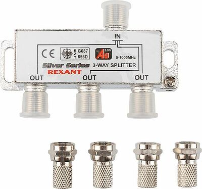 REXANT 05-6102 Делитель ТВх3 под F-разъем, 5-1000МГц, Silver (4 F-разъема в комплекте) REXANT