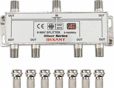 REXANT 05-6104 Делитель ТВх6 под F-разъем, 5-1000МГц, Silver (7 F-разъемов в комплекте) REXANT