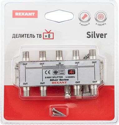 REXANT 05-6105 Делитель ТВх8 под F-разъем, 5-1000МГц, Silver (9 F-разъемов в комплекте) REXANT