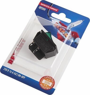 REXANT 06-0304-B Выключатель клавишный 250В 16А (4с) ON-OFF зеленый с подсветкой (1 шт/уп) REXANT
