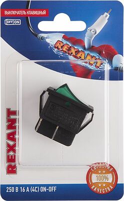 REXANT 06-0304-B Выключатель клавишный 250В 16А (4с) ON-OFF зеленый с подсветкой (1 шт/уп) REXANT