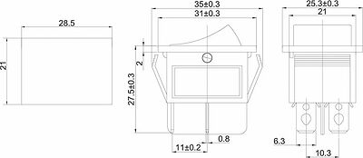 REXANT 06-0304-B Выключатель клавишный 250В 16А (4с) ON-OFF зеленый с подсветкой (1 шт/уп) REXANT