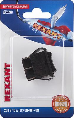 REXANT 06-0308-B Переключатель клавишный 250В 15А (6с) ON-OFF-ON черный с нейтралью (1 шт/уп) REXANT