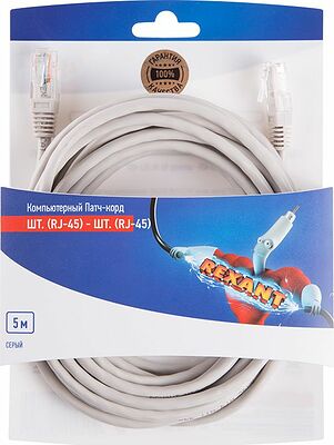 REXANT 06-3204 Патч-корд U/UTP RJ45-RJ45, CAT 5e, PVC, серый, 5м REXANT 