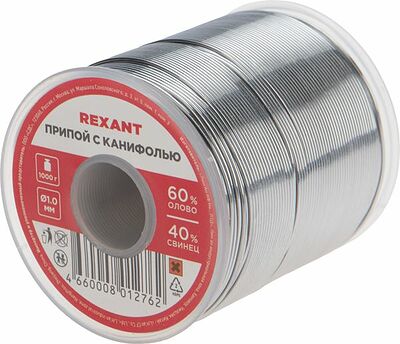 REXANT 09-3413 Припой с канифолью, 1000г, Ø1мм, (олово 60%, свинец 40%), катушка REXANT