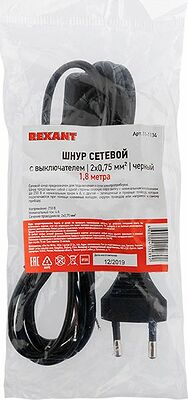 REXANT 11-1134 Шнур сетевой с выключателем 2х0,75 мм² 1,8м черный REXANT