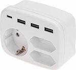 REXANT 11-1250 Тройник электрический 16А с/з + 2х2,5А + 3хUSB-A 2,4А + USB Type-C 3А, белый REXANT