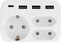 REXANT 11-1250 Тройник электрический 16А с/з + 2х2,5А + 3хUSB-A 2,4А + USB Type-C 3А, белый REXANT