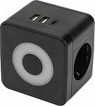 REXANT 11-1252 Двойник электрический Куб 16А с/з + 2хUSB-A 2,4А + USB Type-C 3А с ночной подсветкой, черный REXANT