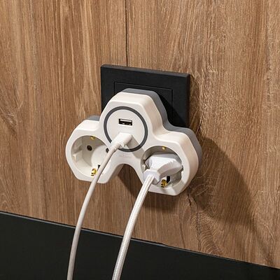 REXANT 11-1253 Двойник электрический (разветвитель) 16А с/з + USB-A + USB-C с защитными шторками, белый REXANT