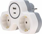 REXANT 11-1253 Двойник электрический (разветвитель) 16А с/з + USB-A + USB-C с защитными шторками, белый REXANT