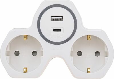 REXANT 11-1253 Двойник электрический (разветвитель) 16А с/з + USB-A + USB-C с защитными шторками, белый REXANT