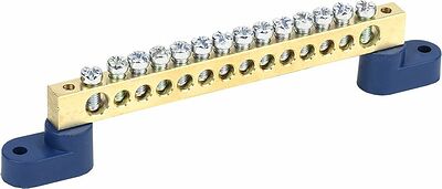 REXANT 11-2336 Шина «N» нулевая 8х12мм на двух угловых синих изоляторах 14 групп REXANT