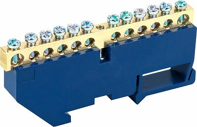 REXANT 11-2342 Шина «N» нулевая с синим изолятором на DIN-рейку 6x9мм стойка бол. 12 групп REXANT