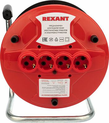 REXANT 11-7085 Удлинитель-шнур на катушке REXANT ПВС 3х1.0, 50 м, 4 гнезда, с/з, 10 А, 2200 Вт, IP20, оранжевый (Сделано в России)