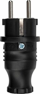 REXANT 111-001 Вилка влагозащищенная прямая, с/з, 16А, IP44, каучук, черная REXANT