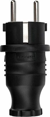 REXANT 111-001 Вилка влагозащищенная прямая, с/з, 16А, IP44, каучук, черная REXANT