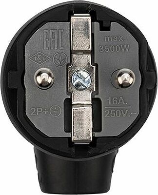 REXANT 111-002 Вилка влагозащищенная угловая с кольцом, с/з, 16А, IP44 каучук, черная REXANT
