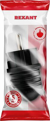 REXANT 111-003 Вилка влагозащищенная угловая, с/з, 16А, IP44 каучук, черная REXANT