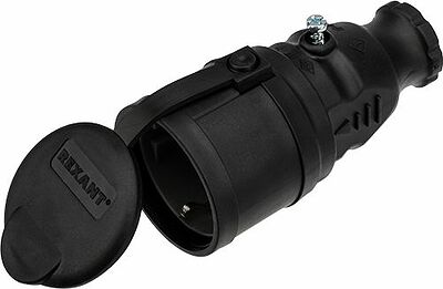 REXANT 111-004 Розетка влагозащищенная переносная с крышкой 1 гнездо, с/з, 16А, IP44 каучук, черная REXANT