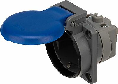 REXANT 111-008 Розетка влагозащищенная панельная с крышкой 1 гнездо, 2Р+РЕ, с/з, с/у, 16А, IP54, серая REXANT