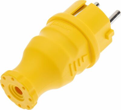 REXANT 111-014 Вилка влагозащищенная прямая, c/з, 16А, IP44, каучук, желтая REXANT