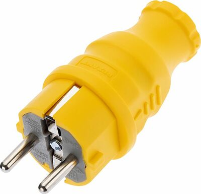 REXANT 111-014 Вилка влагозащищенная прямая, c/з, 16А, IP44, каучук, желтая REXANT