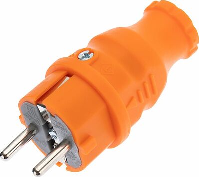 REXANT 111-015 Вилка влагозащищенная прямая, c/з, 16А, IP44, каучук, оранжевая REXANT