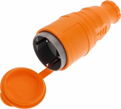 REXANT 111-123 Розетка влагозащищенная переносная с крышкой 1 гнездо, с/з, 16А, IP54, каучук, оранжевая REXANT
