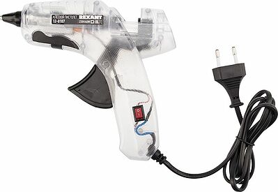 REXANT 12-0107 Пистолет клеевой, 60Вт, Ø11мм, ПРОЗРАЧНЫЙ корпус, с кнопкой, блистер REXANT
