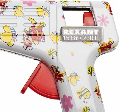REXANT 12-0112 Пистолет клеевой, 15Вт, Ø7мм + набор цветных стержней 12 шт, блистер REXANT