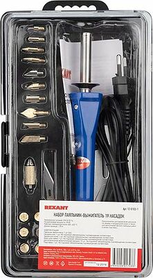REXANT 12-0183-1 Выжигатель (набор паяльник - выжигатель), пирограф, 30Вт, 230В, 420-450°C, 21 насадка + подставка, коробка REXANT