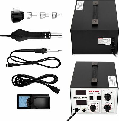 REXANT 12-0724 Паяльная станция (паяльник + фен), модель R852AD+, 100-500°C, LED дисплей REXANT