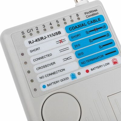 REXANT 12-1003 Тестер кабеля универсальный 5 в 1 RJ-45+RJ-11/RJ-12+1394+USB+BNC 3468 REXANT