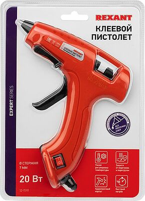 REXANT 12-1510 Пистолет клеевой, 20Вт, Ø7мм, ЭКСПЕРТ, блистер REXANT