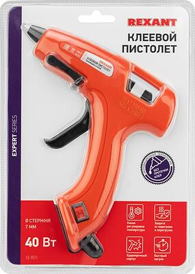 REXANT 12-1511 Пистолет клеевой, 40Вт, Ø7мм, ЭКСПЕРТ, блистер REXANT