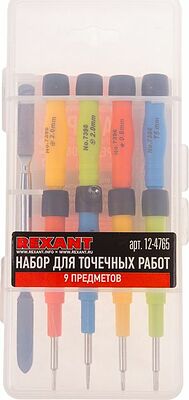 REXANT 12-4765 Набор для точных работ 9 предметов в пластиковом боксе REXANT