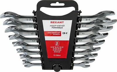 REXANT 12-5844 Набор ключей рожковых (8-24мм), 8 шт, CrV, зеркальное хромирование REXANT 