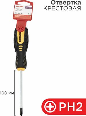 REXANT 12-6407 Отвертка крестовая PH2х100мм, двухкомпонентная рукоятка REXANT