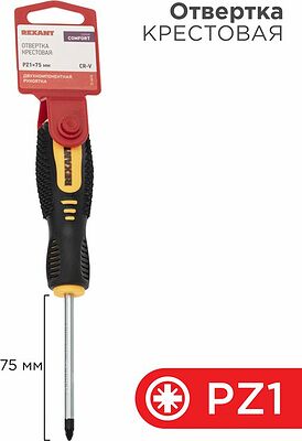 REXANT 12-6414 Отвертка крестовая PZ1х75мм, двухкомпонентная рукоятка REXANT